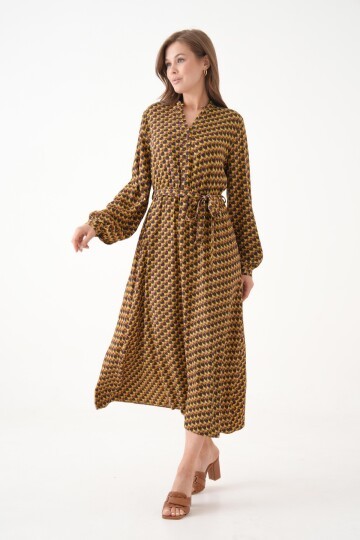 Kadın Bisiklet Yaka Tesettüre Uygun %100 Viscose Maxi Boy Uzun Kol Büyük Beden Curve Yazlık Elbise