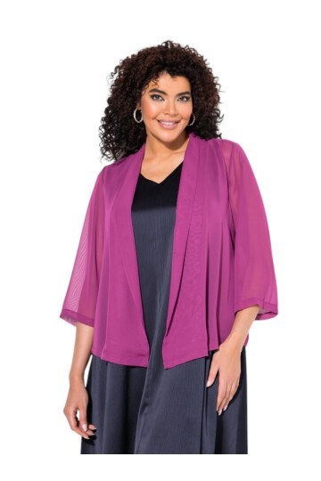 Kadın Büyük Beden Şifon Tül Dökümlü Şık Kombinleyici Curve Truvakar Kol Ceket