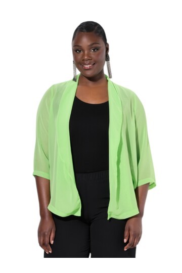 Kadın Büyük Beden Şifon Tül Dökümlü Şık Kombinleyici Curve Truvakar Kol Ceket