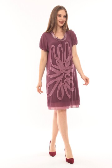 Kadın Büyük Beden Yarım Kol Şifon Çiçek Desenli Curve Astarlı Spor Şık Elbise