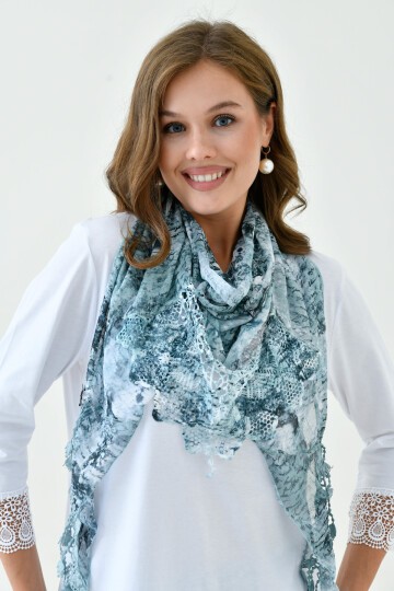 Kadın Dantel ve Örgü İşlemeli Yıkamalı Spor Şık Dokulu Boyunluk Şal