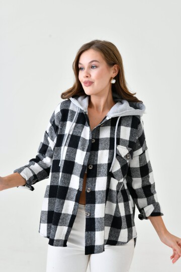 Kadın Desenli Renkli Oduncu Oversize Bol ve Geniş Kalıp Casual Çift Kapüşonlu Ceket Gömlek