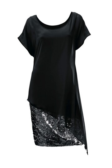 Kadın Eteği Pullu Üstü Şal Şifon Yakalı Şık Büyük Beden Yarım Kol Gece Abiye Elbise