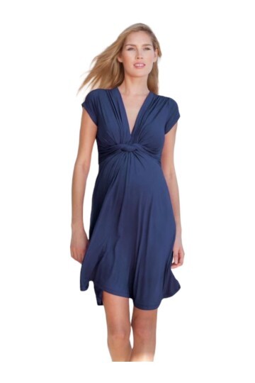 Kadın Göğüs Altında Düğüm Model Spor Şık Viskon Lacivert Hamile Elbisesi