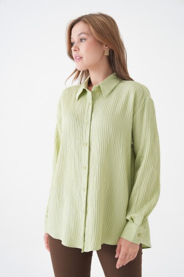 Kadın Gömlek Yaka Önü Düğmeli Düz Uzun Kol Rahat Kalıp Curve Büyük Bedeb Yazlık Gömlek