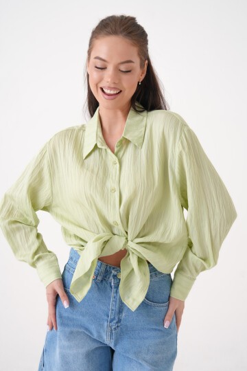 Kadın Gömlek Yaka Önü Düğmeli Düz Uzun Kol Rahat Kalıp Curve Büyük Bedeb Yazlık Gömlek