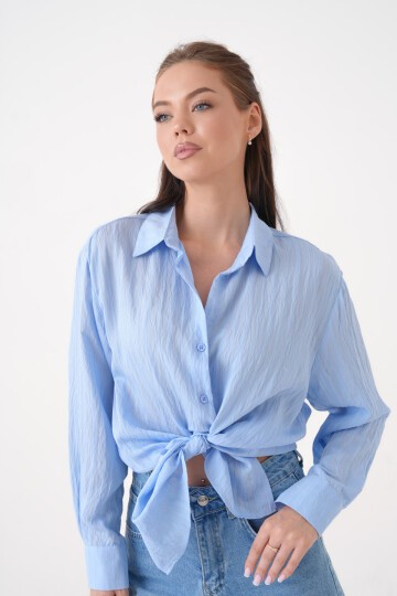 Kadın Gömlek Yaka Önü Düğmeli Düz Uzun Kol Rahat Kalıp Curve Büyük Beden Yazlık Gömlek