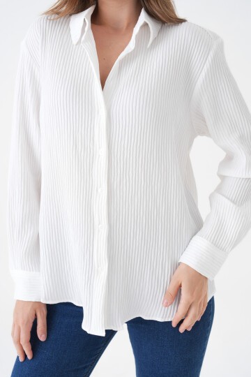 Kadın Gömlek Yaka Önü Düğmeli Düz Uzun Kol Rahat Kalıp Curve Büyük Bedeb Yazlık Gömlek