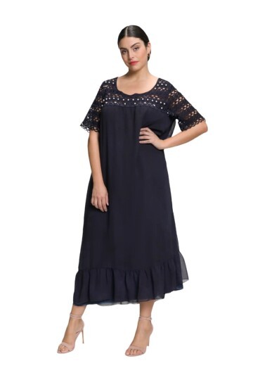 Kadın Güpür Dantel Ve Inci Detaylı Şık Büyük Beden Viskon Şifon Elbise