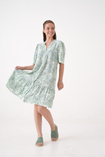 Kadın Hakim Yaka Yarım Kol Eteği Pileli Yazlık Önüi Düğmeli Gömlek Curve Elbise