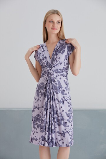 Kadın Önden Düğümlü Viskon Çiçekli Spor Şık Hamile Elbisesi