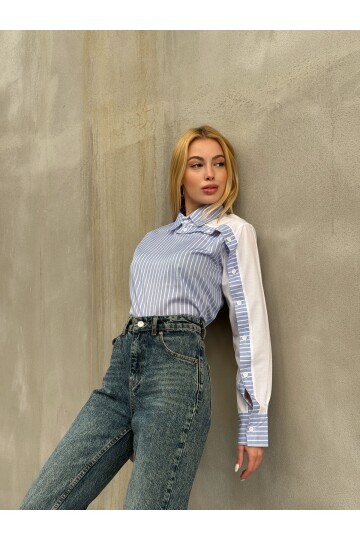 Kadın Tasarım Etek Üstü Crop Boy Pamuklu Şık Pamuklu Gömlek