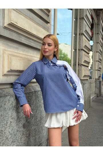 Kadın Tasarım Tesettüre Uygun Etek Üstü Uzun Boy Pamuklu Şık Yaka Kapalı Gömlek