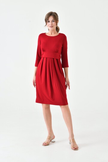 Kadın Uzun Kol Emzirme Detaylı Tesettüre Uygun Viskon Rahat Şık Midi Hamile Elbisesi