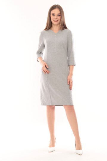 Kadın Yakası Yarım Fermuarlı Truvakar Kol Büyük Beden Curve Günlük Elbise