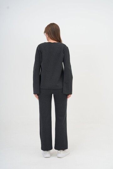 Kadın Antrasit Gri Tam Kalıp Ceket Pantolon Spor Şık Casual Curve Eşofman Takımı