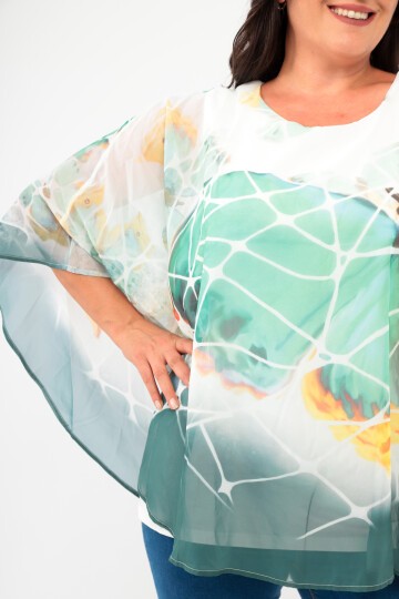 Kadın  Asimetrik Kesim Şifon Curve Büyük Beden Viskon Spor Şık Bluz