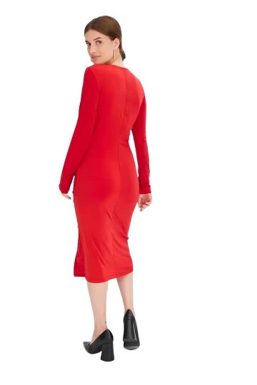 Kadın Asimetrik Yaka Büzgülü Spor Şık Gece Curve Büyük Beden Abiye Elbise