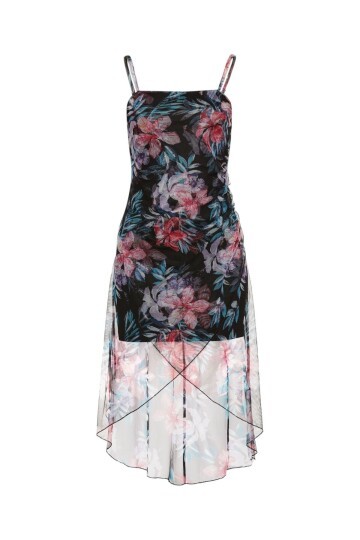 Kadın Askılı Asimetrik Etek Çiçek Desenli Belden Büzgülü Yazlık Şık Tasarım Elbise