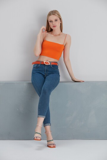 Kadın Askılı Şık Croptop Bluz