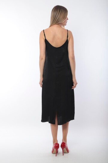 Kadın Askılı Yırtmaç Detay Siyah Saten Spor Şık Curve Elbise