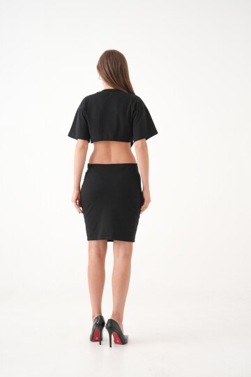 Kadın Bel ve Sırtı Açık Pamuklu Yazlık Bisiklet Yaka Mini Elbise