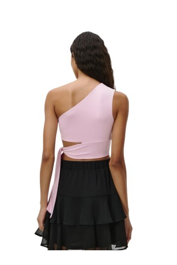 Kadın Belden Bağlama Detay Tek Kol Omzu Açık Spor Şık Rahat Kalıp Croptop Bluz