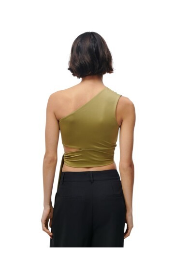 Kadın Belden Bağlama Detay Tek Kol Omzu Açık Spor Şık Rahat Kalıp Croptop Bluz