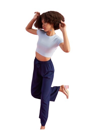 Kadın Beli Lastikli Rahat Salaş Lacivert Pantolon