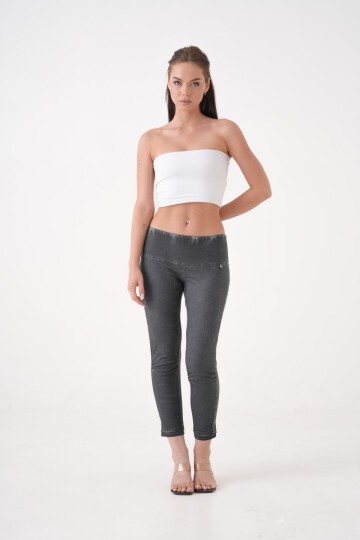 Kadın Beli Lastikli Yanı Taş Detaylı Düşük Bel Büyük Beden Curve Günlük Spor Şık Tayt