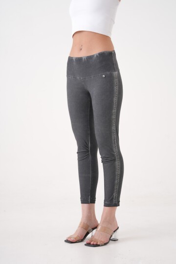 Kadın Beli Lastikli Yanı Taş Detaylı Düşük Bel Büyük Beden Curve Günlük Spor Şık Tayt