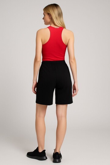 Kadın Beli Lastikli Yüksek Bel İki Cepli Şehir Boy Yazlık Şort