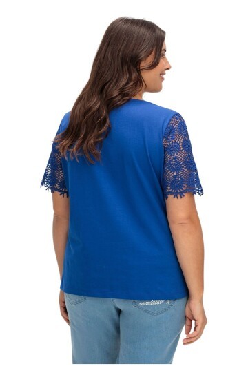 Kadın Bisiklet Yaka Dantel Yarım Kol Spor Şık Büyük Beden Curve Pamuk Bluz