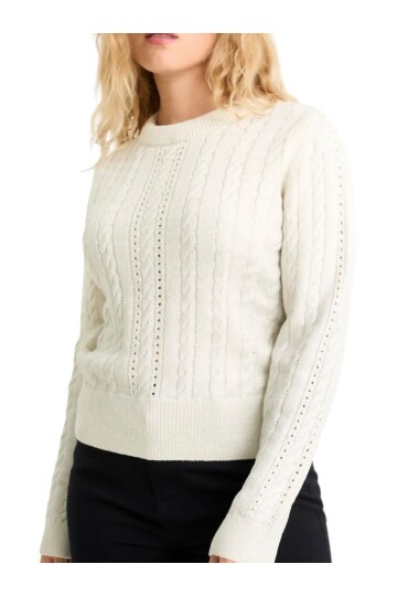 Kadın Bisiklet Yaka Dokulu Ekru Rengi Spor Şık Triko