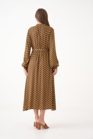 Kadın Bisiklet Yaka Tesettüre Uygun %100 Viscose Maxi Boy Uzun Kol Büyük Beden Curve Yazlık Elbise