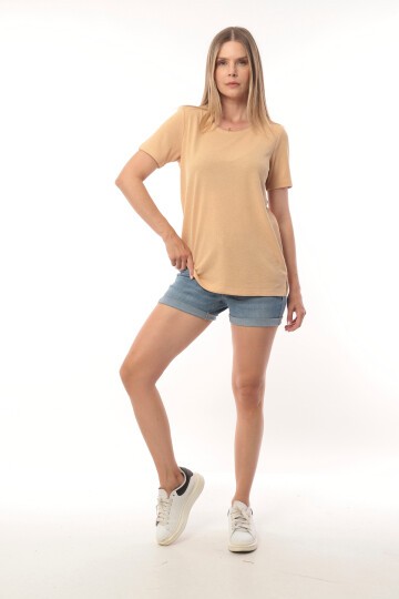 Kadın Buklet Kumaş Düz Sade Büyük Beden Curve Yarım Kol Bluz