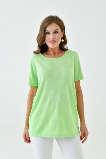 Kadın Buklet Kumaş Düz Sade Büyük Beden Curve Yarım Kol Bluz