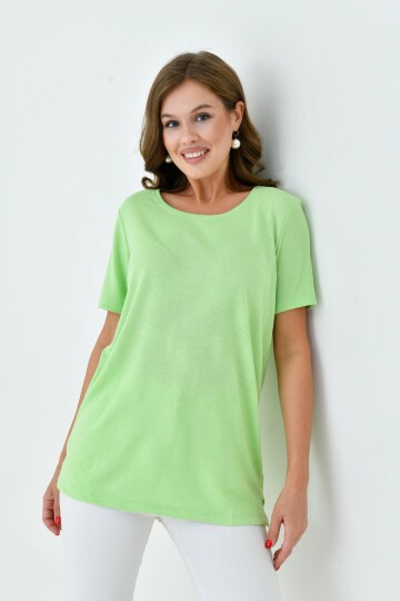 Kadın Buklet Kumaş Düz Sade Büyük Beden Curve Yarım Kol Bluz