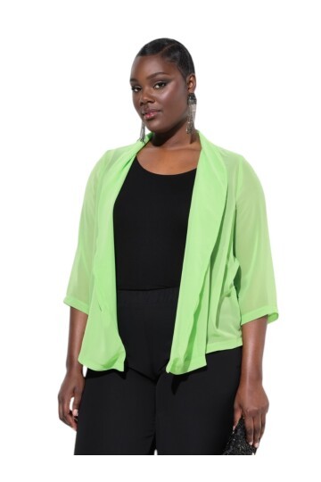 Kadın Büyük Beden Şifon Tül Dökümlü Şık Kombinleyici Curve Truvakar Kol Ceket