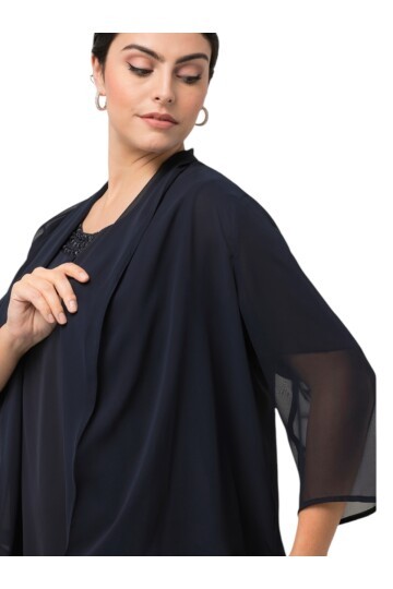 Kadın Büyük Beden Şifon Tül Dökümlü Şık Kombinleyici Curve Truvakar Kol Ceket