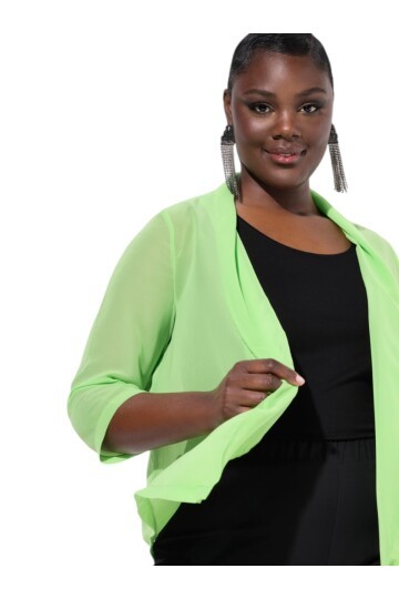 Kadın Büyük Beden Şifon Tül Dökümlü Şık Kombinleyici Curve Truvakar Kol Ceket