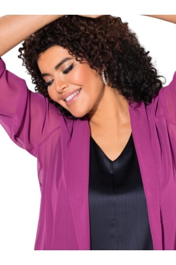 Kadın Büyük Beden Şifon Tül Dökümlü Şık Kombinleyici Curve Truvakar Kol Ceket