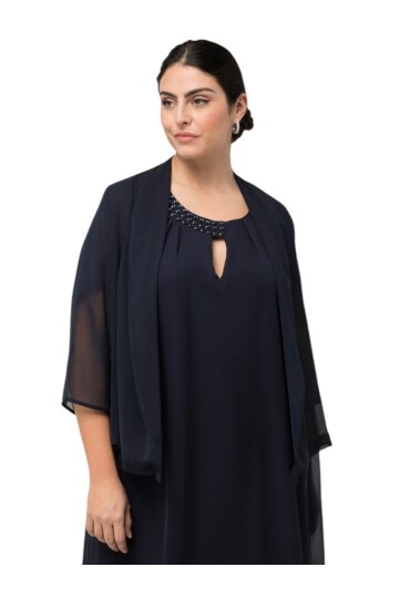 Kadın Büyük Beden Şifon Tül Dökümlü Şık Kombinleyici Curve Truvakar Kol Ceket