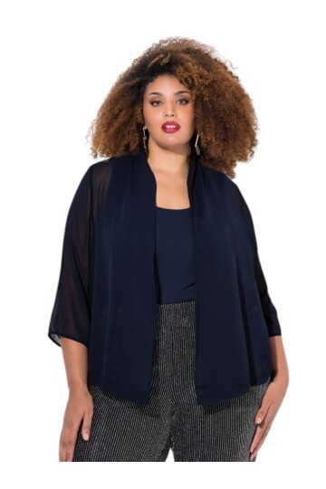 Kadın Büyük Beden Şifon Tül Dökümlü Şık Kombinleyici Curve Truvakar Kol Ceket