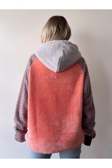 Kadın Çok Renkli Kanguru Cepli Kapüşonlu Spor Şık Oversize Sweatshirt