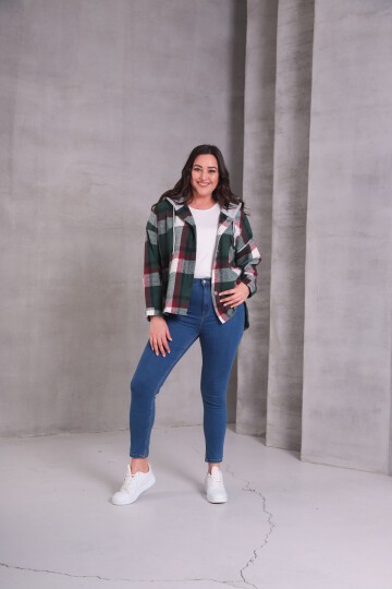 Kadın Curve Desenli Renkli Oduncu Oversize Büyük Beden Ceket Gömlek