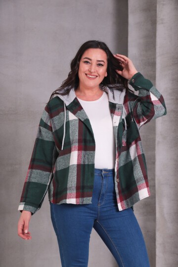 Kadın Curve Desenli Renkli Oduncu Oversize Büyük Beden Ceket Gömlek