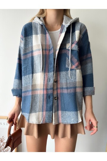 Kadın Curve Desenli Renkli Oduncu Oversize Büyük Beden Ceket Gömlek