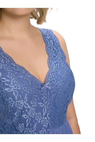 Kadın Dantel Detay Askılı Bebe-buz Mavi Şık Uzun Büyük Beden Curve Viskon Gecelik Elbise