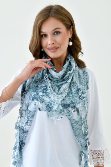 Kadın Dantel ve Örgü İşlemeli Yıkamalı Spor Şık Dokulu Boyunluk Şal